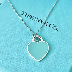 Tiffany & Co. Return to Tiffany Small Heart Tag Necklace Pendant Blue Enamel 16”
